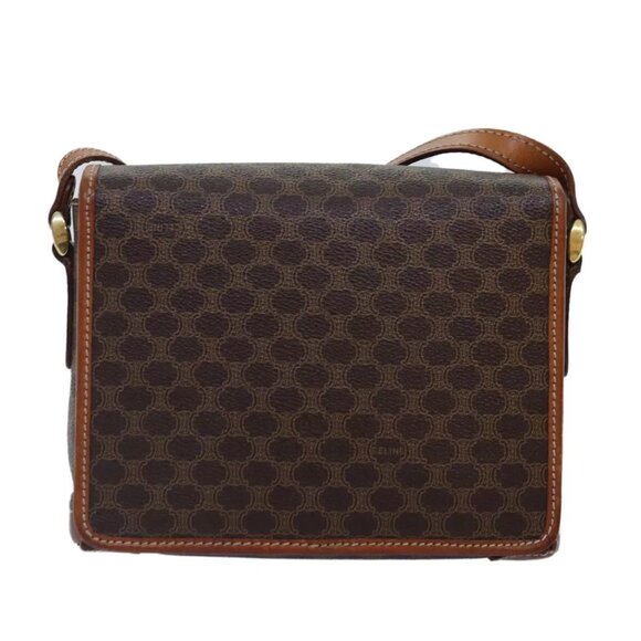 CELINE Macadam Canvas Shoulder Bag PVC Leather Brown Gold Auth yk14568 - Picture 2 of 16